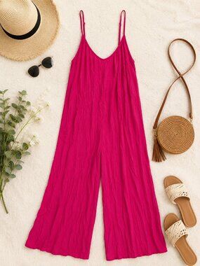 Hunter & Brown Fuchsia Wide Leg Jumpsuit Size Medium 100% Rayon